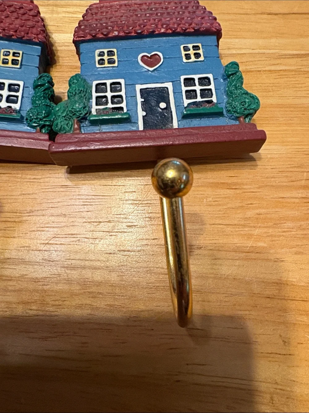 Avon Blue Cottage Wall Hooks with Red Roofs and Gold Hooks